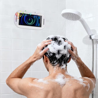 Shower Phone Holder,Water Proof with Speaker-Phone Holder Phone,360° Rotatable No Fog Screen Wall Mount,Universal 4-7 Inch Phones Bathroom Bathtub Kitchen,Secure 360°, No Hands Entertainment (2)
