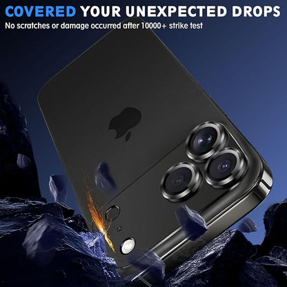 SiHPuoy 2 Pack Camera Lens Protector for iPhone 17 Pro Max Accessories, Metal Aluminum Alloy Tempered Glass Camera Protector, [Military Grade Shatterproof] [Case Friendly]-Black