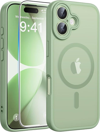 FNTCASE for iPhone 17 Case: [Compatible with Magsafe] Translucent Matte Cases with [Full Camera Protection] [Screen Protector] Military Grade Shockproof Protective Phone Cover - Light Moss