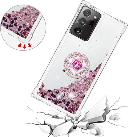 Bumper Case for Galaxy Note 20 Ultra, Glitter Floating Liquid Protective Cover Silicone Phone Case 360°Rotatable Ring Holder Scratch Shell Ultra Slim compatible with Samsung Galaxy Note 20 Ultra