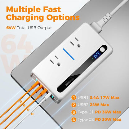 TESSAN 220V‑110V Voltage Converter, Travel Adapter 250W | 4 USB Ports(QC3.0 & PD36W), EU UK AU IT India International Adaptor