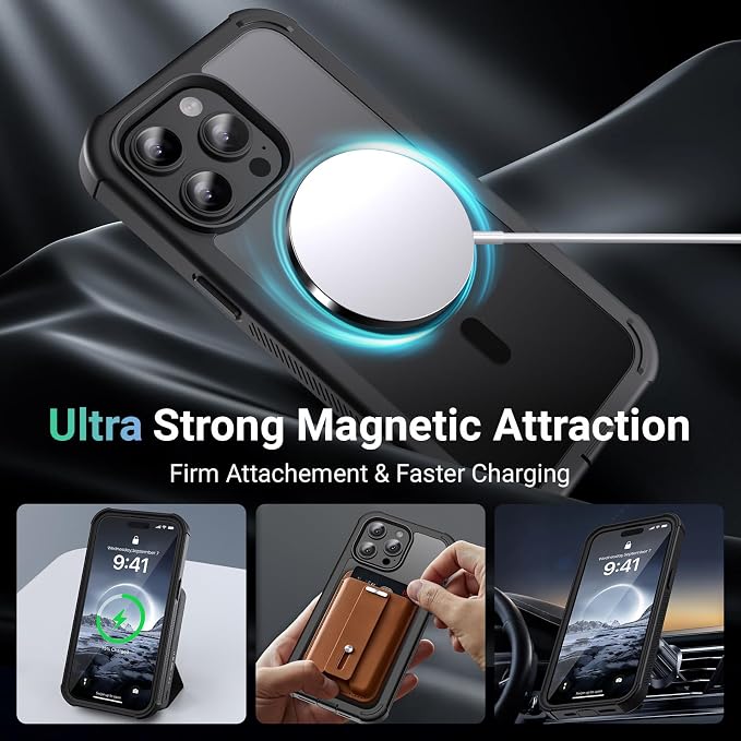 jaroco Magnetic for iPhone 15 Pro Case, [Compatible with MagSafe][Military Grade Drop Protection][Heavy Duty Protection][Non-Slip][Shockproof] 2-Layer Durable Bumper Phone Case 6.1''-Black