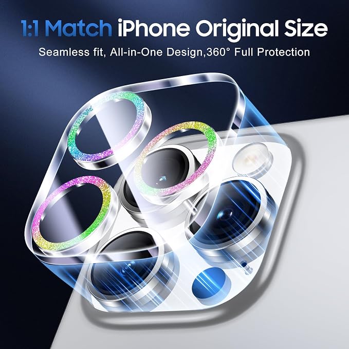 UniqueMe for 3 Pack iPhone 16 Pro/iPhone 16 Pro Max Camera Lens Protector - [Drop Protection] [Case Friendly] 9H Tempered Glass Camera Cover Screen [Update New Version] - Colorful