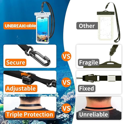 UNBREAKcable Waterproof Phone Pouch-2 Pack IPX8 Waterproof Phone Case for iPhone 16 15 14 13 12 11 Pro Max & Samsung S25 S24-Dry Bag & Travel Essentials for Beach, Pool, Kayak & Cruise-7" Pink+White
