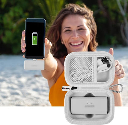 Boobowl Case Compatible with Anker Nano Portable Charger Power Bank, 5,000 Mah, with Built-in Lightning Connector, Charging Battery Pack Storage Holder for amelema/for LanLuk/for Feob -White