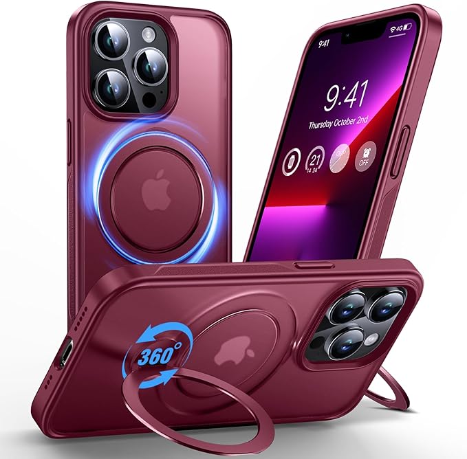 Anqrp 360° All-in-ONE Stand Case for iPhone 13 Pro Case with Rotatable Magnetic Kickstand Ring Holder, Compatible with MagSafe, MIL-Grade Shockproof iPhone 13 Pro Phone Case Cover 6.1 inch, Red