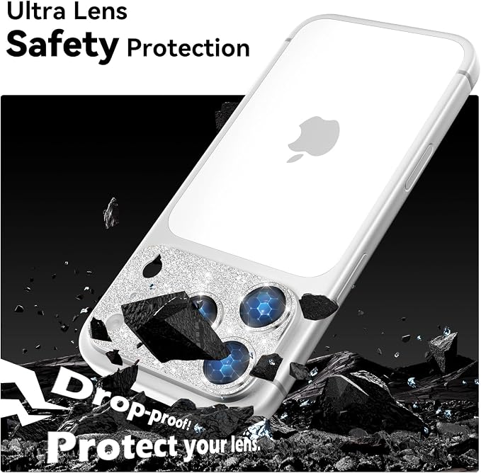 imluckies Compatible with iPhone 17 Pro Max Camera Lens Protector Bling, Ultra HD Tempered Glass Shiny Diamond Camera Plate Sparkle Screen Protection, 9H Anti-Scratch & Easy Install, Glitter Sliver