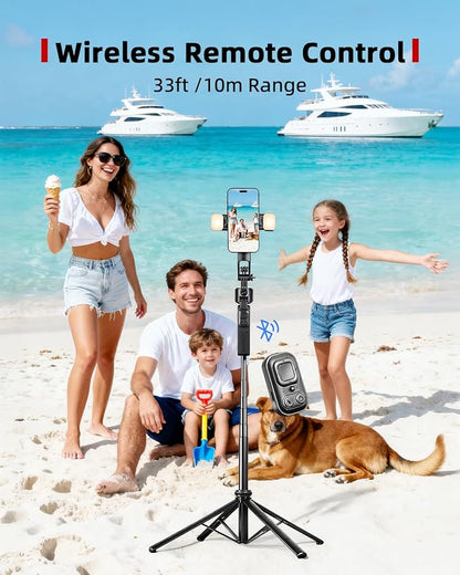 Auto Face Tracking Selfie Stick Tripod for iPhone with Light 360° Rotation That Follows Your Movement 63" Camera Tripod Stand with Remote for Content Creator Vlog Live Stream Video Recording