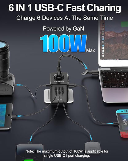 Universal Travel Adapter 100W GaN Fast Charger in One for Europe UK US | 5 USB Ports, 2500W AC Outlet, Compatible for MacBook iPhone iPad Laptop Phone, International Power Adapter for 200+ Countries