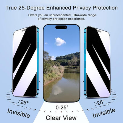 2 Pack 25° Ultra Privacy Screen Protector for iPhone 15 Pro Max, [Auto-Dust Removal and Auto-Alignment], Wide-Angle Anti-Spy Tempered Glass Film, Easy and Quick Installation