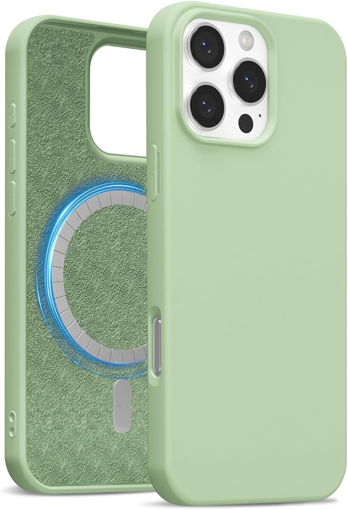 for iPhone 16 Pro Case Silicone Compatible with Magsafe Case, Ultra Slim Thin Magnetic Phone Cases Mag Safe, Cute Soft Rubber Gel TPU Matte Plain Wireless Charging Cover for Women, Sage Green