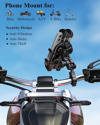 BRCOVAN Anti-Theft Motorcycle Phone Mount Holder with Vibration Dampener & Secure Lock, Adjustable Handlebar Cellphone Clamp for Bike Bicycle Scooter ATV, Fit 5.4-7.2'' Smartphone, Big Phone Friendly