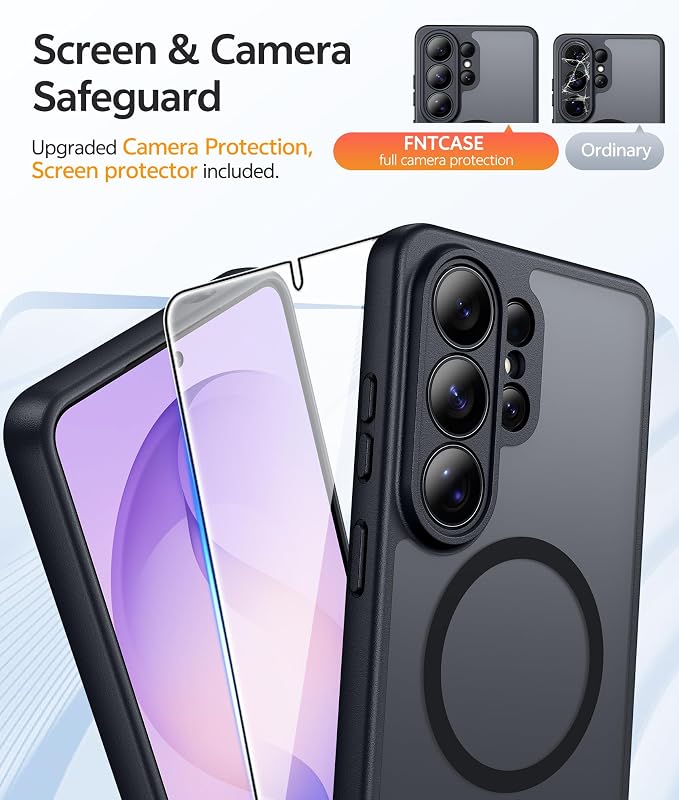 FNTCASE for Samsung Galaxy S26-Ultra Case: [Fit for Magsafe] [Full Camera Protection] Translucent Matte Cases with [Screen Protector] Military Grade Shockproof Protective Phone Cover - Black