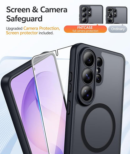 FNTCASE for Samsung Galaxy S26-Ultra Case: [Fit for Magsafe] [Full Camera Protection] Translucent Matte Cases with [Screen Protector] Military Grade Shockproof Protective Phone Cover - Black