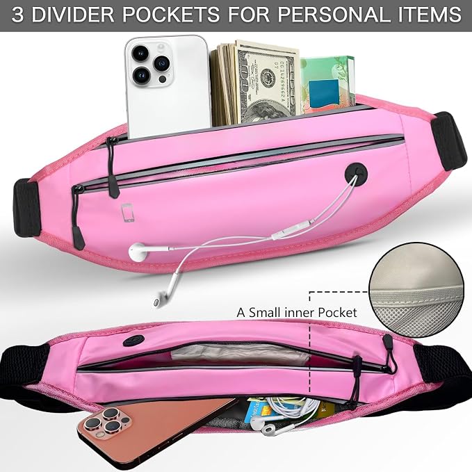 Running belt for Women &Men,Adjustable Exercise Waist Pack Reflective Running Belt for Sports Workout Cycling Hiking, Casual Hands-Free Wallets Phone Bag Fits All Phones(pink)