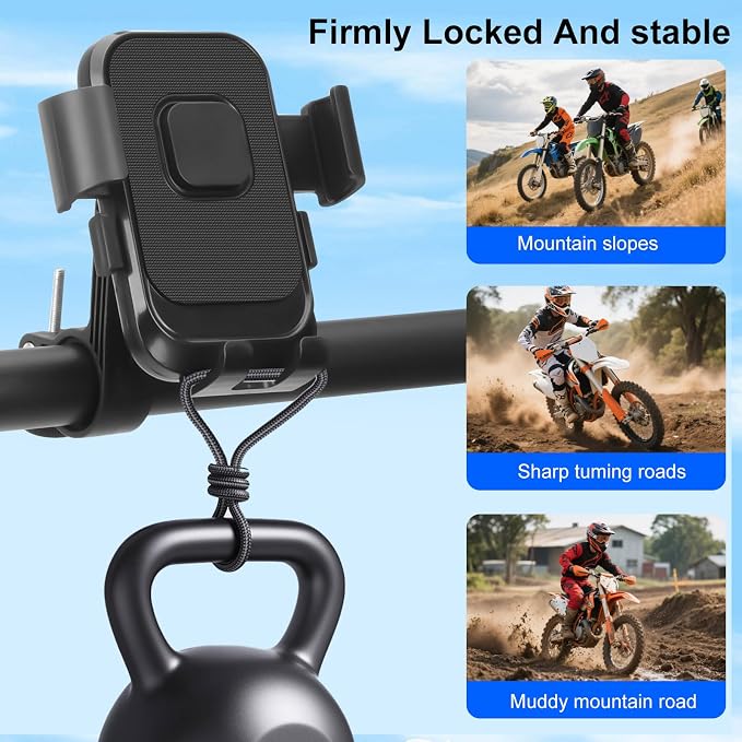 Kairiyard Motorcycle Phone Mount, 1s Auto Lock Bike Phone Holder, Bicycle Handlebar Cell Phone Mount 360 Degree Rotatable for Mountain Bike ATV Electric Scooter