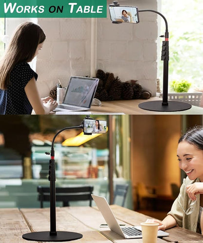 Tall Video Cell Phone Mount with Height Adjustable Stand, Heavy Base, 360 Head - Compatible with iPhone 16, 16 Pro Max, 16 Plus, 15, 14, 13
