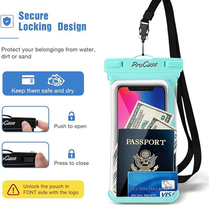 ProCase 2 Pack Waterproof Phone Pouch, Underwater Phone Case Up to 7", Dry Bag for iPhone 17 Air 16 15 14 13 Pro Plus Max, Galaxy S24 S23 S22 Ultra Pixel, Beach Essentials -Green & Black