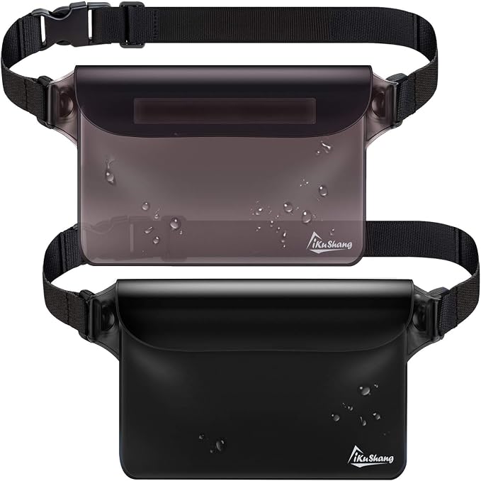 Waterproof Fanny Pack Phone Pouch - 32FT Submersible Triple Zip Lock Dry Bag, Touchscreen Passport Wallet Travel Pouch for Beach Cruise Swimming Kayaking Boating Essentials