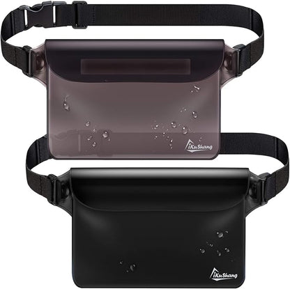 Waterproof Fanny Pack Phone Pouch - 32FT Submersible Triple Zip Lock Dry Bag, Touchscreen Passport Wallet Travel Pouch for Beach Cruise Swimming Kayaking Boating Essentials