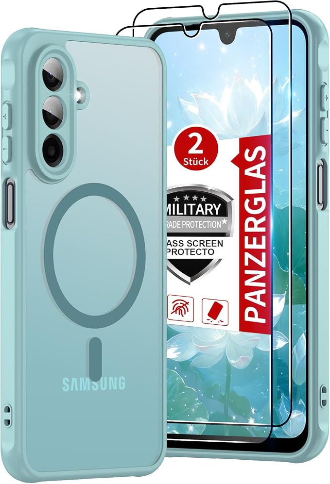 for Samsung Galaxy A17 5G Phone Case: Samsung A17 Case [Mag-Safe Fit] with 2PC Tempered Glass Screen Protector,Frosted Translucent A17 Case Soft-Touch Skin Protection for Galaxy A17 Cover,Mint Greenn