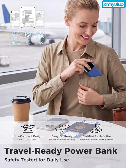 Portable Charger 10000mAh Power Bank with Built-in Cables and Wall Plug, Slim Fast Charging USB-C Battery Pack, Travel Essential Portable Phone Charger Compatible with iPhone, Samsung(Navy)