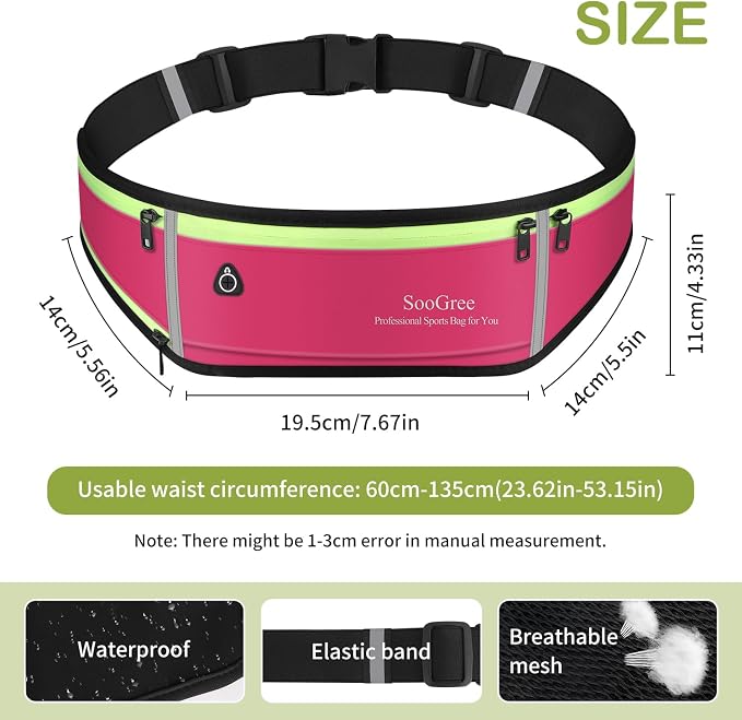 SooGree Men Women Running Belt Fanny Pack,Reflective Workout Sport Waist Pack Bag,Running Phone Holder Belt with Water Bottle Holder, Ideal for Running,Walking,Cycling,Gym Workouts (GSP1189-Red)