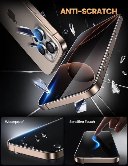 Lamicall 2+2 for iPhone 16 Pro Screen Protector (6.3") with Camera Lens Protector, [Top 9H Tempered Glass Film], Easy Alignment, Anti-Scratch, 0 Bubbles, HD Clear for iPhone 16 Pro - [2-Pack Each]