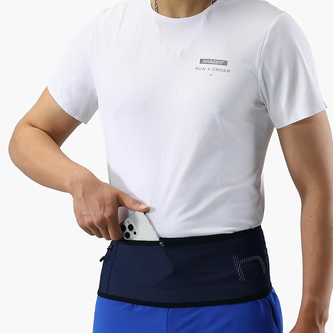 Haimont Running Belt for Women Men, Trail Running Waist Pack with Bottle Pockets for Workout Hiking Jogging Sport, Runners Essentials Accessories, Dark Blue, S