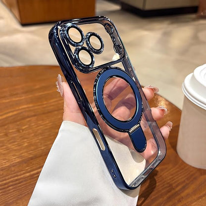 LXK Magnetic Invisible Stand for iPhone 17 Pro Case 6.3" Compatible with MagSafe, Military-Grade Protection, with Camera Protector, Clear Scratch-Resistant Back Cover for iPhone 17 Pro, Deep Blue