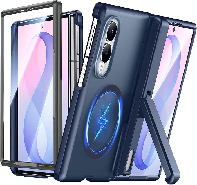 SPIDERCASE for Samsung Galaxy Z Fold 8 Case,Built-in [Screen Protector] [Hinge Protection] [Kickstand] Full Body Protective Phone Case for Galaxy Z Fold 8 - Blue