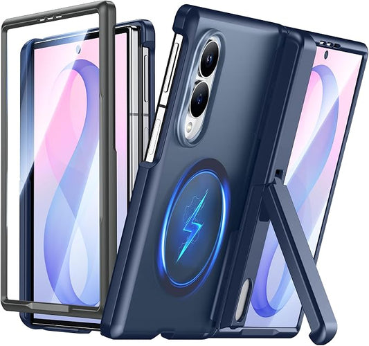 SPIDERCASE for Samsung Galaxy Z Fold 8 Case,Built-in [Screen Protector] [Hinge Protection] [Kickstand] Full Body Protective Phone Case for Galaxy Z Fold 8 - Blue
