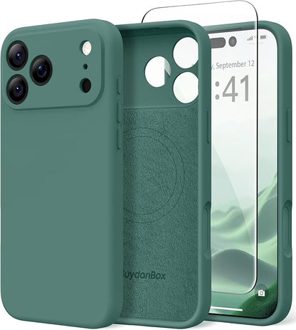 Magnetic for iPhone 17 Pro Max Case, Compatible with MagSafe, [Full Camera Protection][Screen Protector] Silicone Shockproof Protective Phone Case for iPhone 17 Pro Max 6.9", Midnight Green