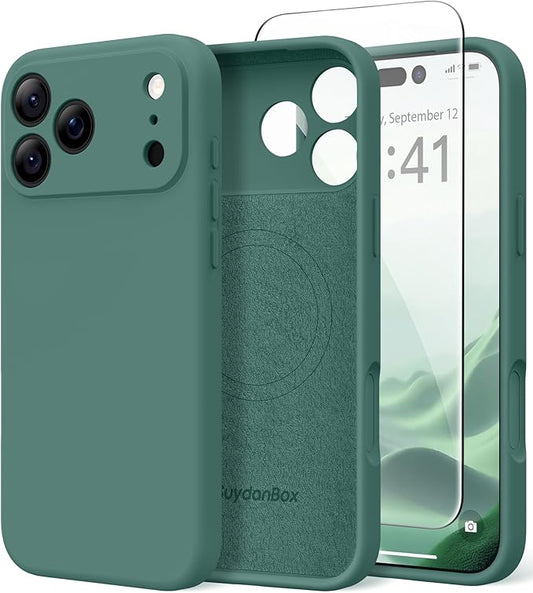 Magnetic for iPhone 17 Pro Max Case, Compatible with MagSafe, [Full Camera Protection][Screen Protector] Silicone Shockproof Protective Phone Case for iPhone 17 Pro Max 6.9", Midnight Green