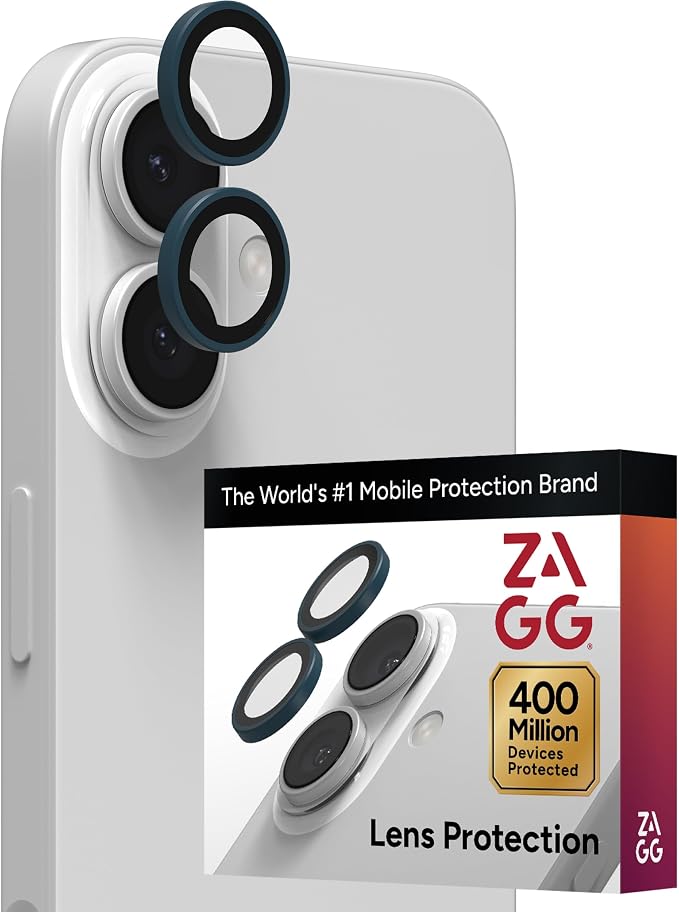 ZAGG iPhone Camera Lens Protector for iPhone 17/16/ 16 Plus - Blue, Camera Ring, Maximum Impact & Scratch Protection, Anti-Reflective Technology, Smudge-Resistant, Precise Fit, Glass Elite