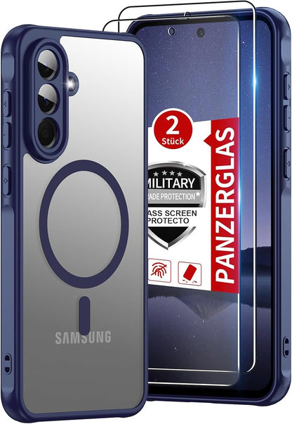 for Samsung Galaxy A56 5G Phone Case : A56 Case [Mag-Safe Fit] with Tempered Glass Screen Protector, Samsung A56 5G Case Matte Translucent Soft-Touch Skin & Full Body Protection Cell Phone A 56,Blue