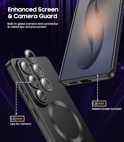 Magnetic for Samsung Galaxy S26 Ultra Case [Compatible with MagSafe][Built-in Camera Lens Protector] Slim Soft Silicone Bumper Shockproof Metallic Luster Phone Case, Black