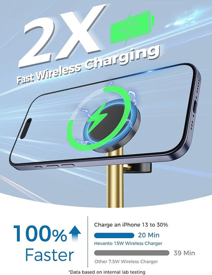 2026 3 in 1 Wireless Charging Station for Apple MagSafe Charger, 15W Fast Magnetic Mag-Safe Charger Stand for iPhone 17 16 15 14 13 12 Apple Watch AirPods Series, Gold&Black