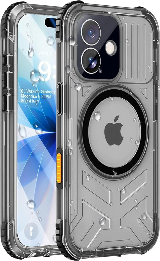for iPhone 17 Waterproof Case with Magsafe, Built-in [Camera & Screen Protector] [Lanyard], IP68 Water Proof Full Body Dustproof Heavy Duty Frosted Protective Phone Cover, 6.1" Black