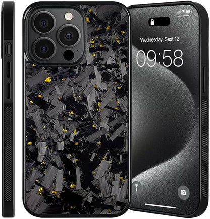 Hexafiber Phone Case,Forged Carbon Fiber Flakes Case,All-Inclusive,Support Wireless Charging,Anti-Slip Sides for iPhone Series (for iPhone 13 Pro,Gold)