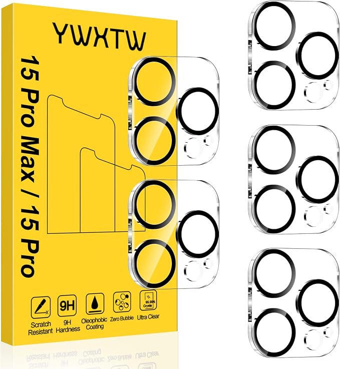 YWXTW [5 Pack Designed for iPhone 15 Pro Max Camera Lens Protector, for iPhone 15 Pro Camera Lens Protector, Night Shooting Mode, Anti Scratch HD Clear 9H Hardness Tempered Glass