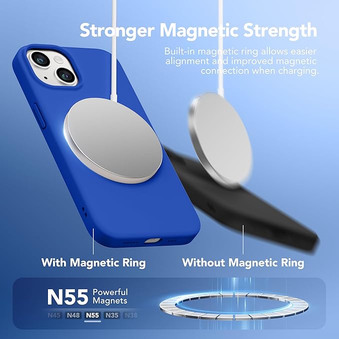 GONEZ Magnetic for iPhone 14 Case, Compatible with Magsafe, with Screen Protector + Camera Protector, Anti-Scratch Microfiber Lining, Liquid Silicone Shockproof Protective Phone Case, Klein Blue