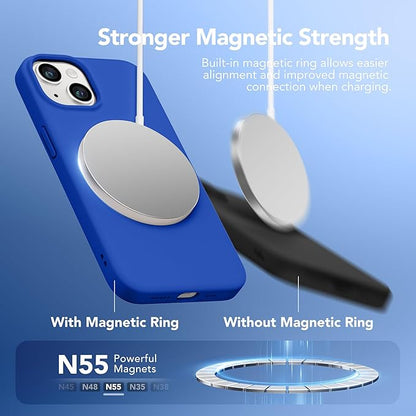 GONEZ Magnetic for iPhone 14 Case, Compatible with Magsafe, with Screen Protector + Camera Protector, Anti-Scratch Microfiber Lining, Liquid Silicone Shockproof Protective Phone Case, Klein Blue