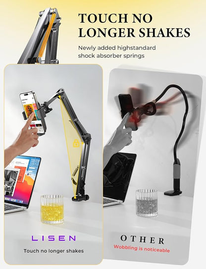 LISEN Gooseneck Phone Holder for Bed Desk [3rd Upgrade] Cell Phone Stand for Desk Bed Gaming Accessories,Gifts for Men Senior Kids Tech Mount for Recording Filming Laying Down Flexible Magic Arm Clamp