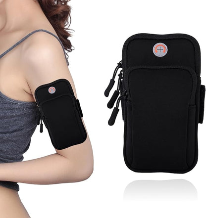 Running Armband, Adjustable Sports Band for Jogging, iPhone Workout Armband, Cell Pouch for Exercise Men Women (Black)
