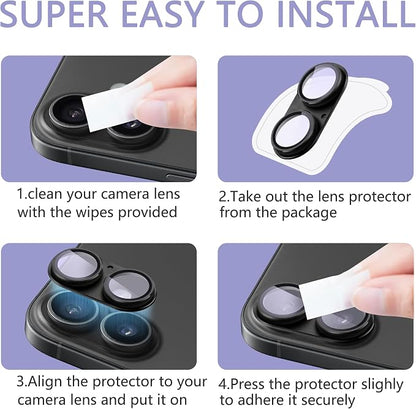 2 Pack Camera Lens Protector for iPhone 16/16 Plus,[Not Easy to Breakn ] AR Tempered Glass Strong Adsorption Metal Camera Cover Screen-Silvery