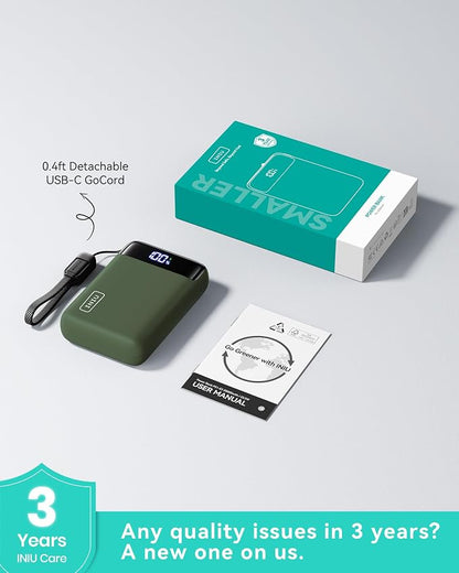 INIU Portable Charger, Smallest 22.5W 20000mAh USB C in & Out Power Bank Fast Charging, PD 3.0+QC 4.0 LED Display Phone Battery Pack Compatible with iPhone 17 16 15 14 Pro Samsung S24 Google, Green