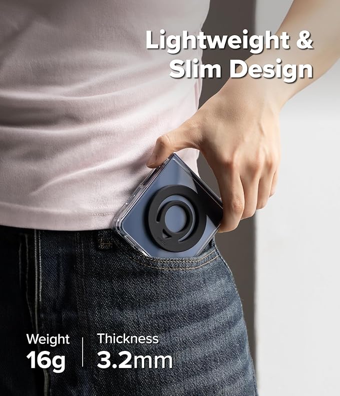 Ringke Dual Magnetic Silicone Ring [Compatible with MagSafe] Phone Grip, Dual-Sided Powerful Magnet, Lightweight (0.04 lb) & Super Slim (0.13 in) Soft Holder for iPhone, Galaxy, Pixel - Black