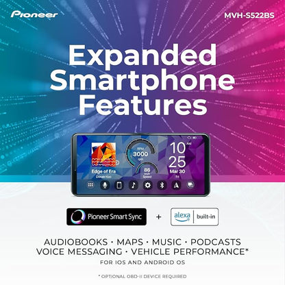 Pioneer MVH-S522BS Bluetooth Car Stereo with USB/AUX Inputs, Pioneer Smart Sync, and Hands-Free Calling for Enhanced in-Car Audio Experience.