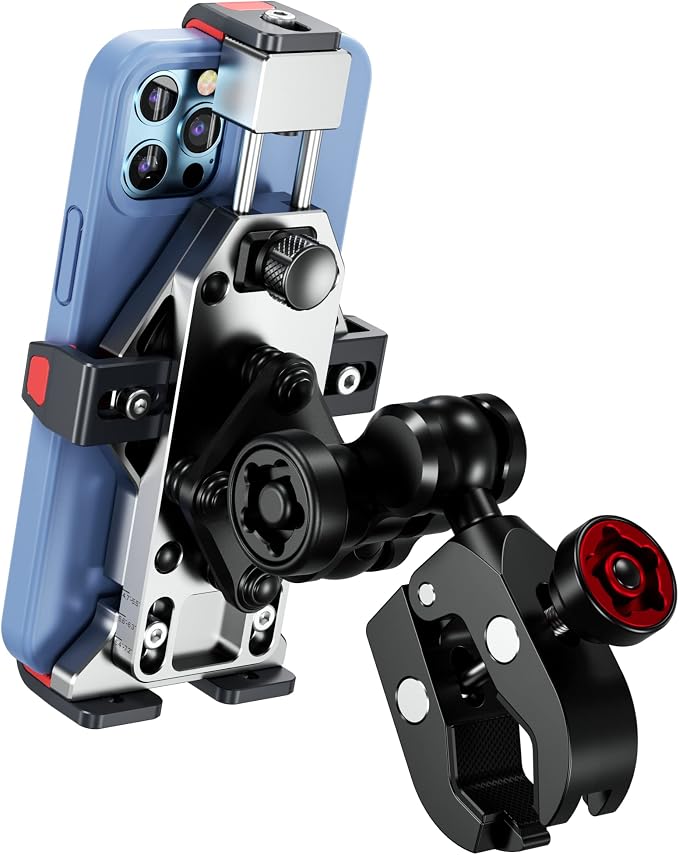 BRCOVAN Anti-Theft Aluminum Alloy Motorcycle Phone Mount Holder with Vibration Dampener & Secure Lock, Adjustable Bike Handlebar Cellphone Mount for Bicycle Scooter ATV UTV, Fit 4.7''-7.2'' Smartphone